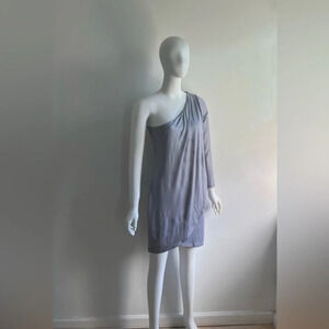 Suite Blanco Night Cocktail Mini one shoulder Silver Metallic dress Size L NWT